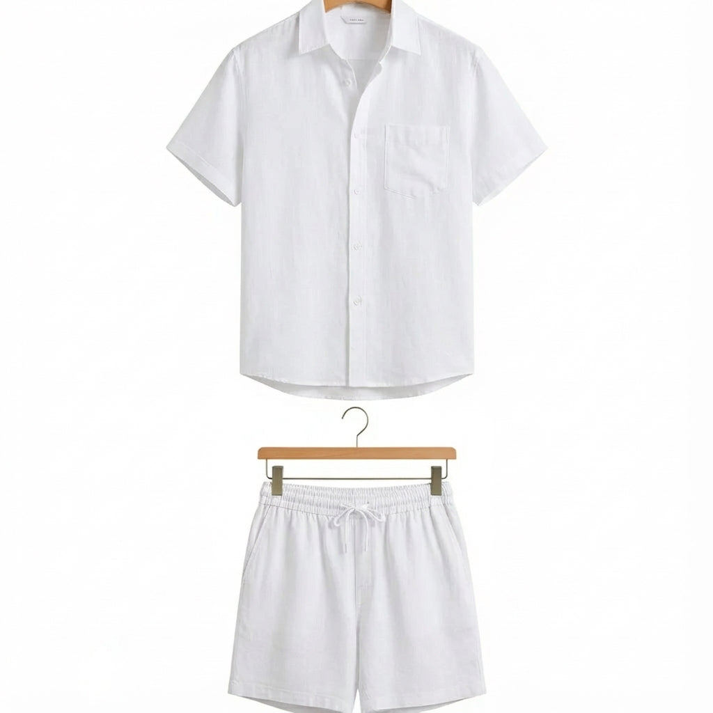Ensemble Chemise Short en Lin Homme Blanc - old money style
