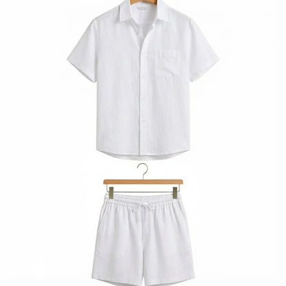 Ensemble Chemise Short en Lin Homme Blanc - old money style