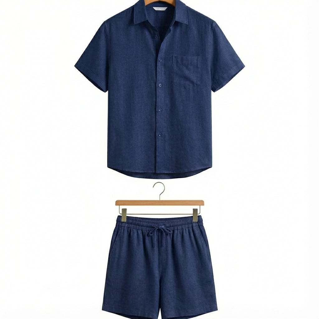 Ensemble Chemise Short en Lin Homme Bleu - old money style