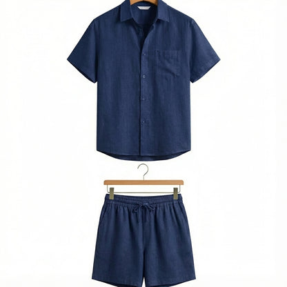 Ensemble Chemise Short en Lin Homme Bleu - old money style