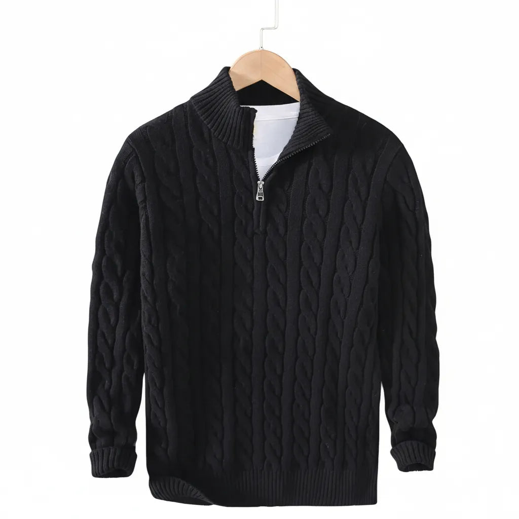 Cardigan Laine Homme Noir - old money style