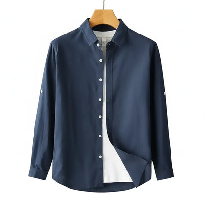 Chemise en Lin Homme Manche Longue Bleu - old money style