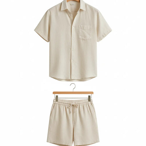 Ensemble Chemise Short en Lin Homme Beige - old money style