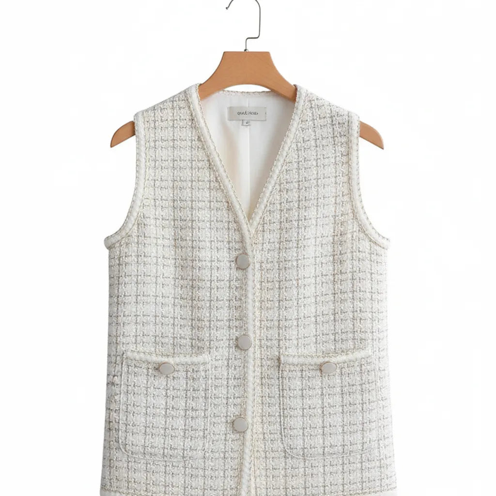 Gilet Tweed Femme S Blanc - My Store
