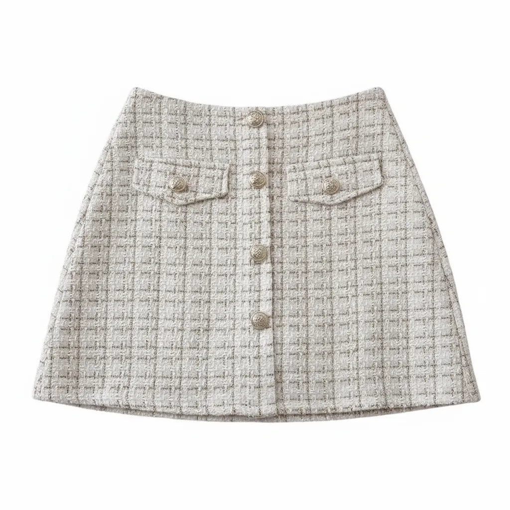 Jupe Motif Prince de Galles Blanc - My Store