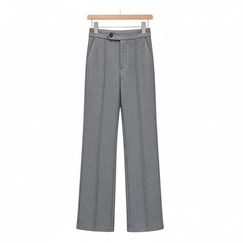 Pantalon Évasé Taille Haute Gris S - My Store