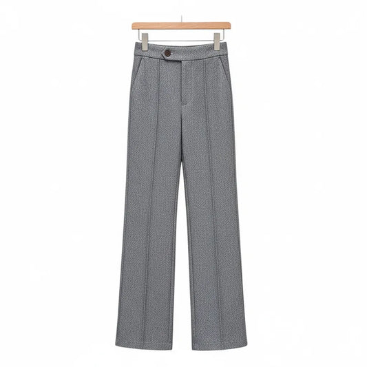 Pantalon Évasé Taille Haute Gris S - My Store