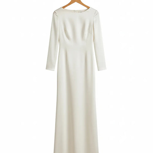 Robe Longue en Soie Blanc S - My Store