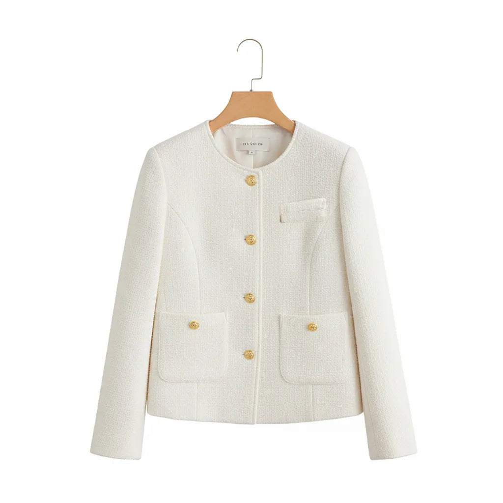 Veste Tweed Femme Beige Beige S - My Store